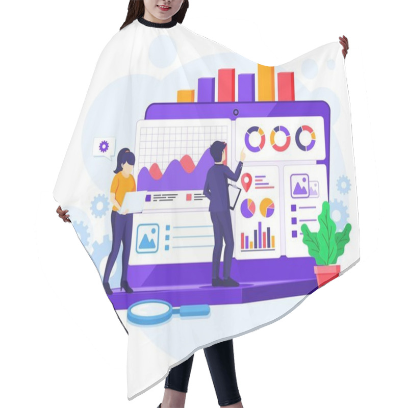 Personality  Business Analysis Concept, People Work In Front Of A Big Laptop. Auditing, Financial Consulting Flat Vector Illustration Hair Cutting Cape