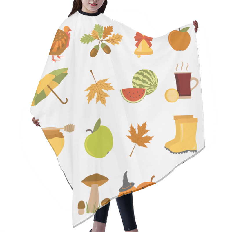 Personality  Autumn Icon Set. Halloween And Thanksgiving Day. Flat Design Hair Cutting Cape