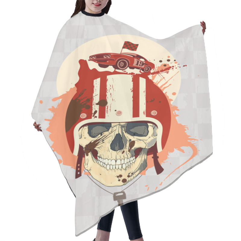 Personality  Racing Design Template With Skull. Hair Cutting Cape