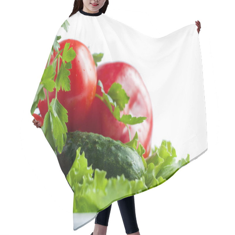 Personality  Fresh Vegetables On White Background Hair Cutting Cape