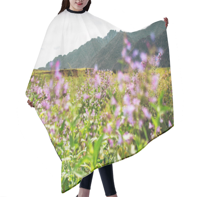 Personality  Landscape With Moutains And Lilac Flowers, Tiltshift View Hair Cutting Cape