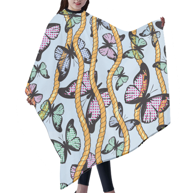 Personality  Continuous Design With Ropes And Butterflies. Pattern Seamless For Textile Industry. Hair Cutting Cape