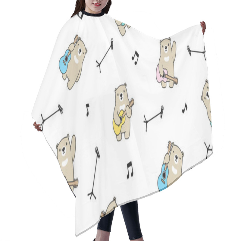 Personality  Bear Seamless Pattern Polar Guitar Vector Bass Ukulele Teddy Cartoon Scarf Isolated Tile Background Repeat Wallpaper Illustration Doodle Design Hair Cutting Cape