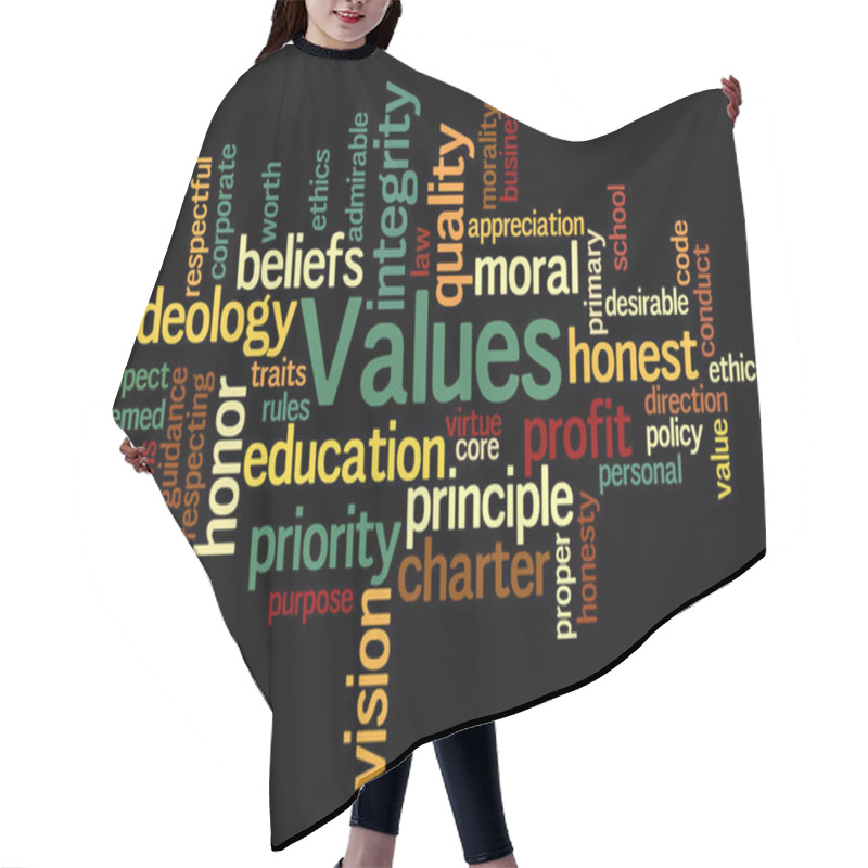 Personality  Values, Word Cloud Concept 3 Hair Cutting Cape