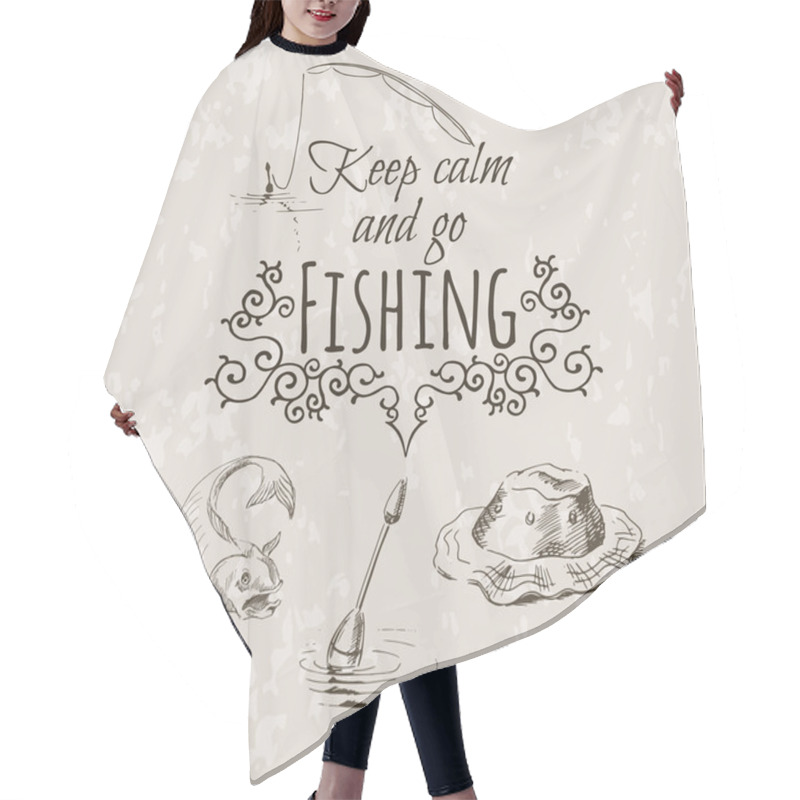 Personality  Keep Fishing Sketch Hair Cutting Cape