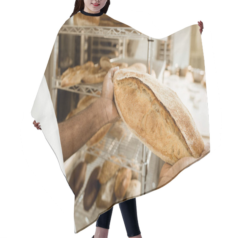 Personality  Cropped Shof Baker Holding Fresh Loaf Of Bread On Baking Manufacture Hair Cutting Cape