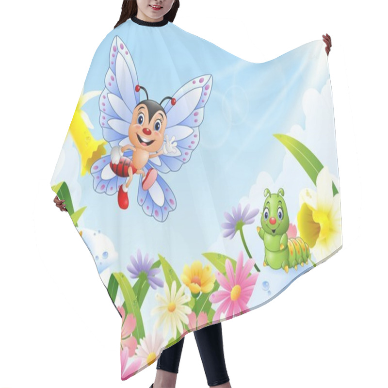 Personality  Cartoon Insects On Flower Field Hair Cutting Cape