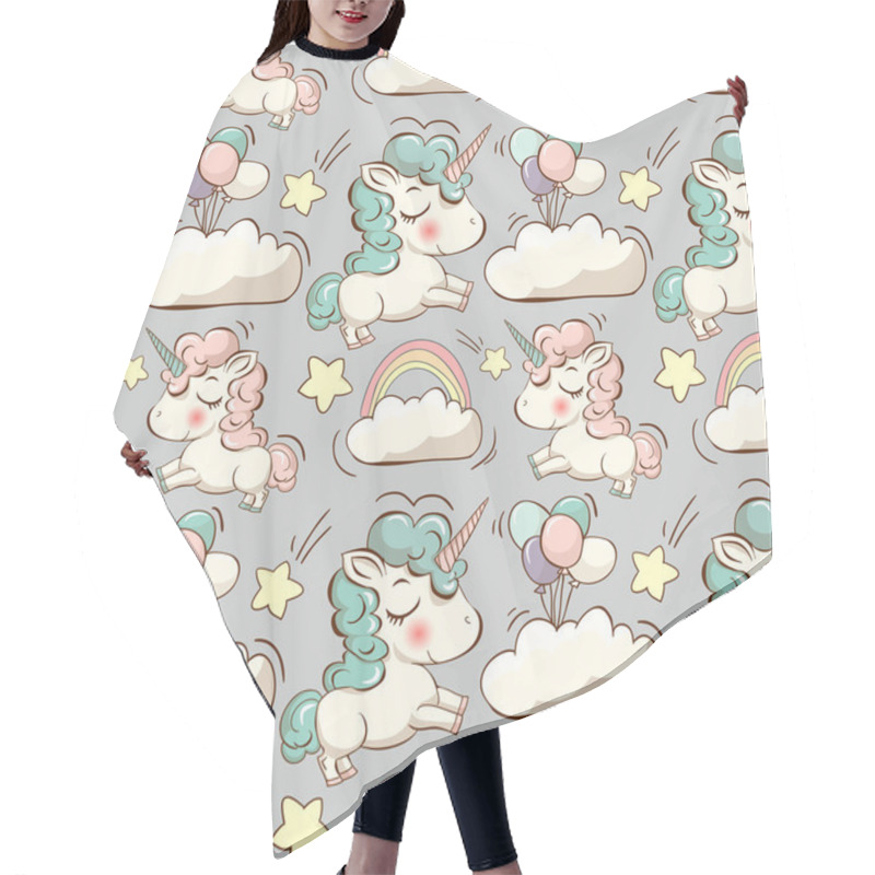 Personality  Pattern With Cute Unicorns And Clouds Hair Cutting Cape