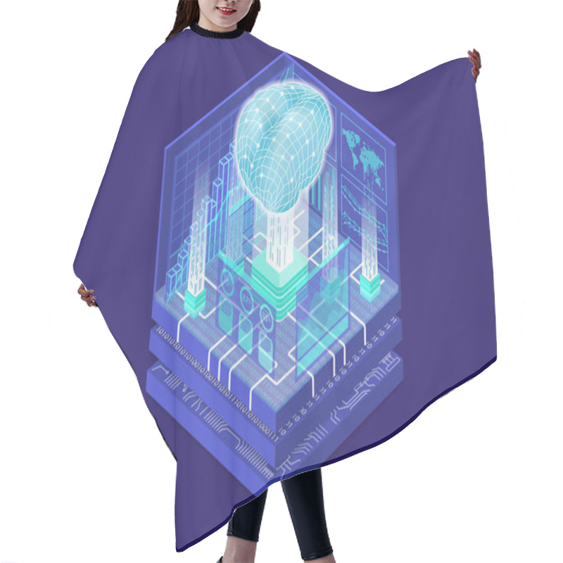 Personality  Artificial Intelligence And Internet Of Things Concept With Digital Brain And  As Isometric Vector Illustration Hair Cutting Cape