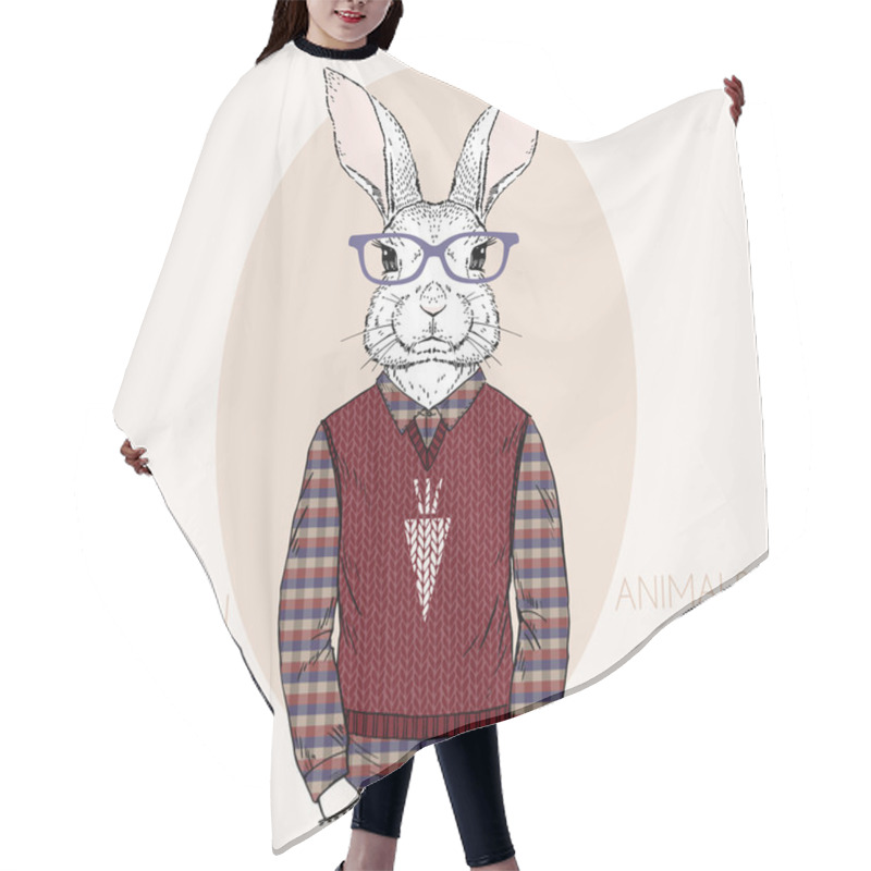 Personality  Hand Drawn Vector Fashion Illustration Of Bunny Hipster Hair Cutting Cape