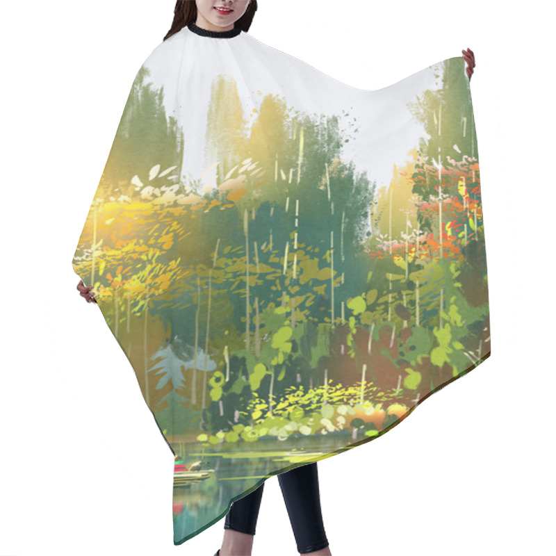 Personality  Boat On The Lake,summer Forest Hair Cutting Cape