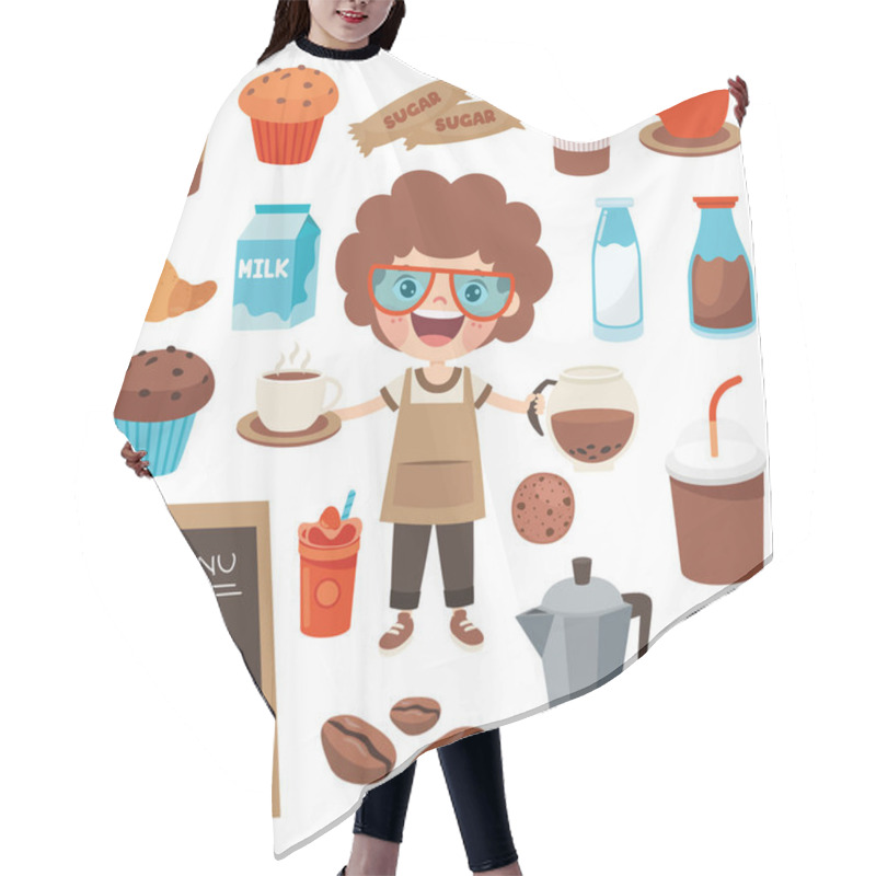 Personality  Set Of Various Coffee Elements Hair Cutting Cape