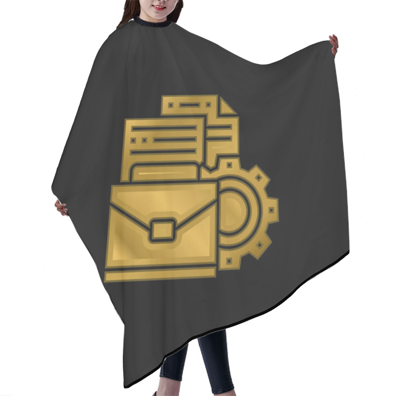 Personality  Briefcase Gold Plated Metalic Icon Or Logo Vector Hair Cutting Cape