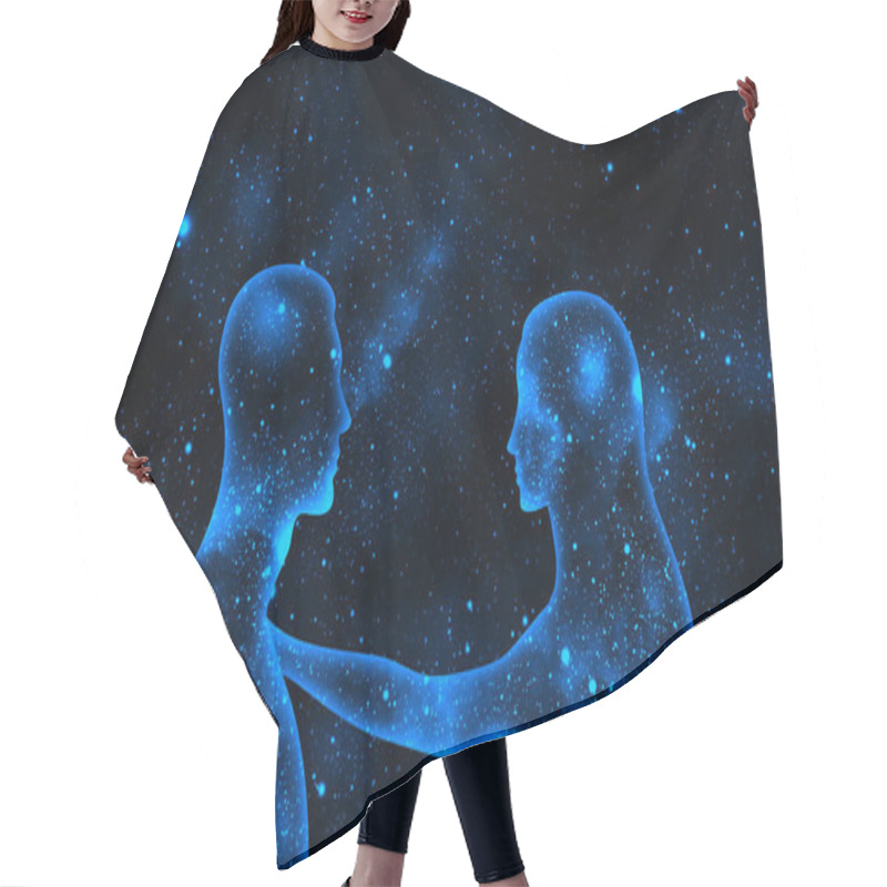 Personality  Space Woman And A Man On A Blue Starry Universe Background  Hair Cutting Cape