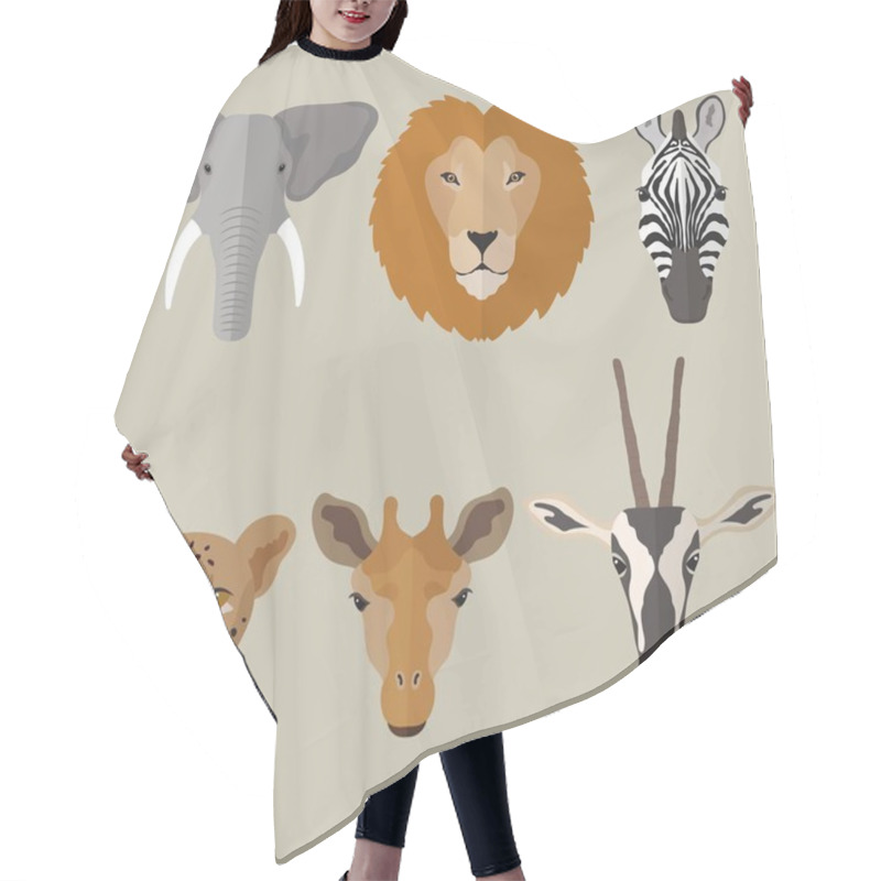 Personality  Vector Illustration Of Cartoon Animals Head Hair Cutting Cape