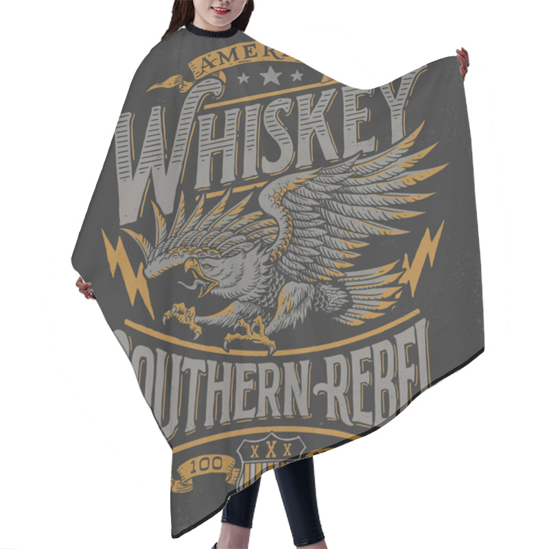 Personality  Hand Drawn Eagle Whiskey Label Inspired T-shirt Graphic Hair Cutting Cape