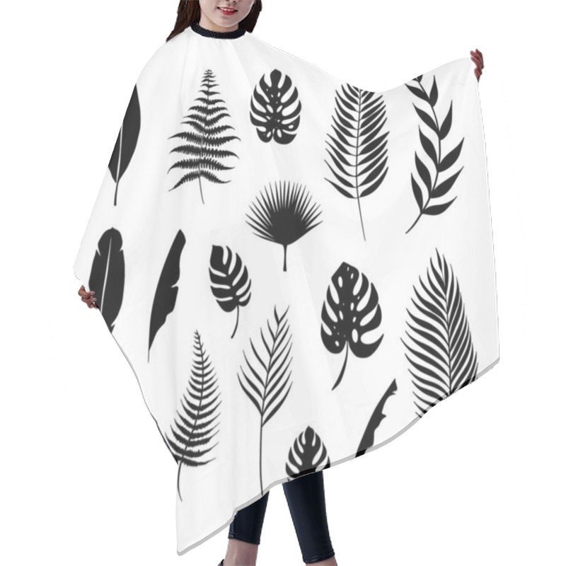 Personality  Set Of Leaves Of Tropical Plants In Black. Objects For Decoration Isolated On A White Background. Hair Cutting Cape