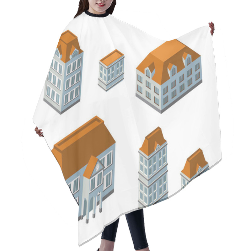 Personality  3D Isometric City Landscape Of Houses, Gardens And Streets Hair Cutting Cape