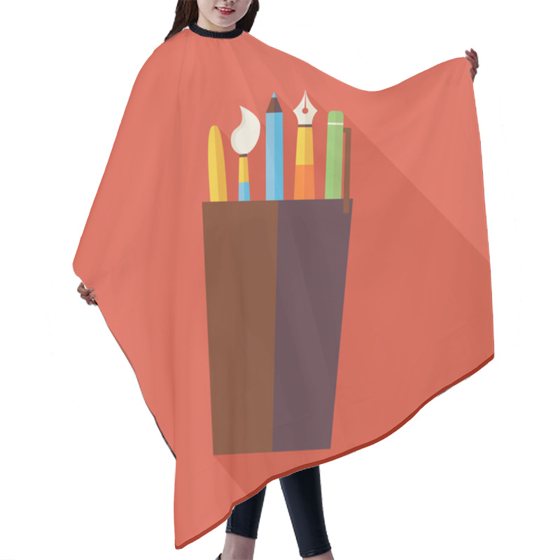 Personality  Flat Cup With Office Writing Supplies Tools Illustration With Lo Hair Cutting Cape