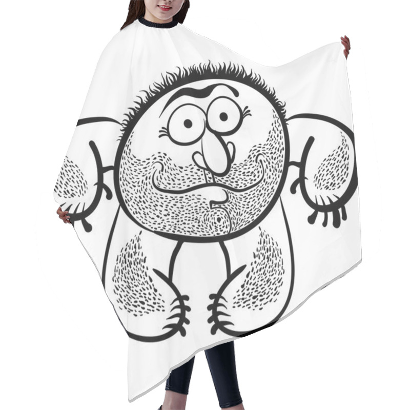 Personality  Funny Cartoon Monster With Stubble, Black And White Lines Vector Hair Cutting Cape