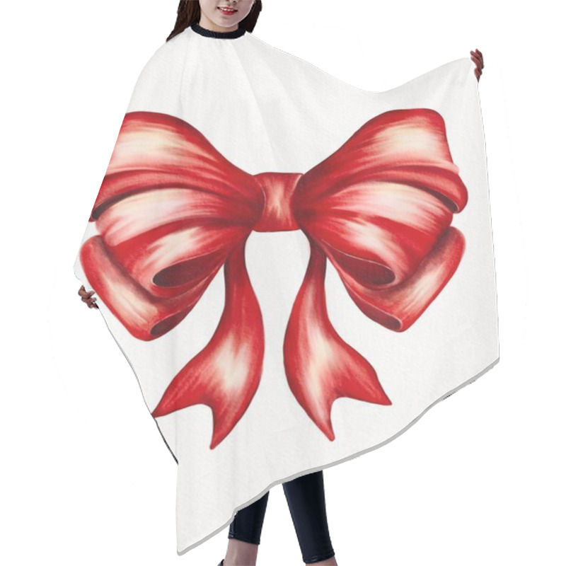 Personality  Bright Red Bow With Stripes Tied In A Decorative Style Against A Light Background Hair Cutting Cape