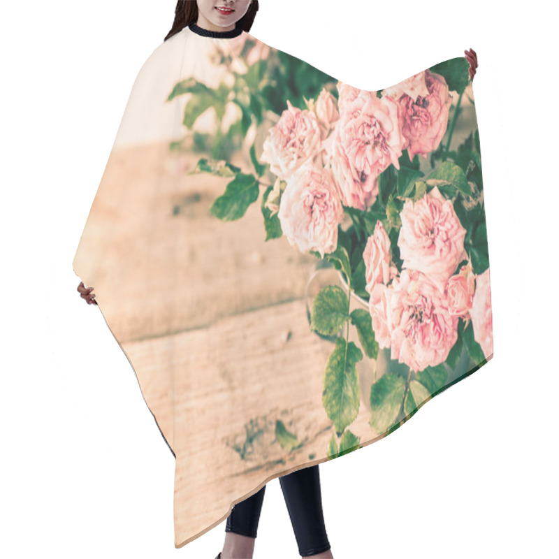 Personality  Pink Roses On Wooden Table Hair Cutting Cape