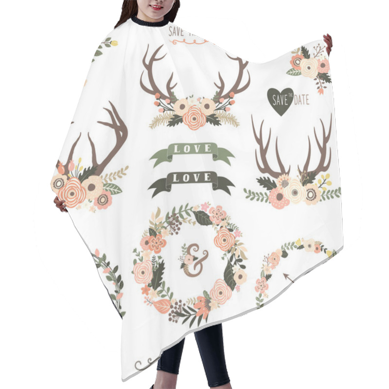 Personality  Retro Floral Antlers Collection Hair Cutting Cape