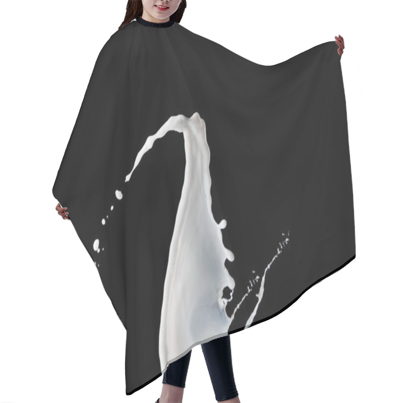 Personality  Fresh White Milk Splash With Drops Isolated On Black Hair Cutting Cape