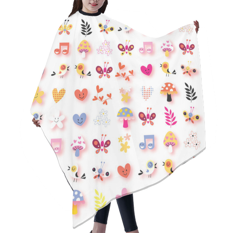 Personality  Flowers, Birds, Hearts, Mushrooms Background Hair Cutting Cape