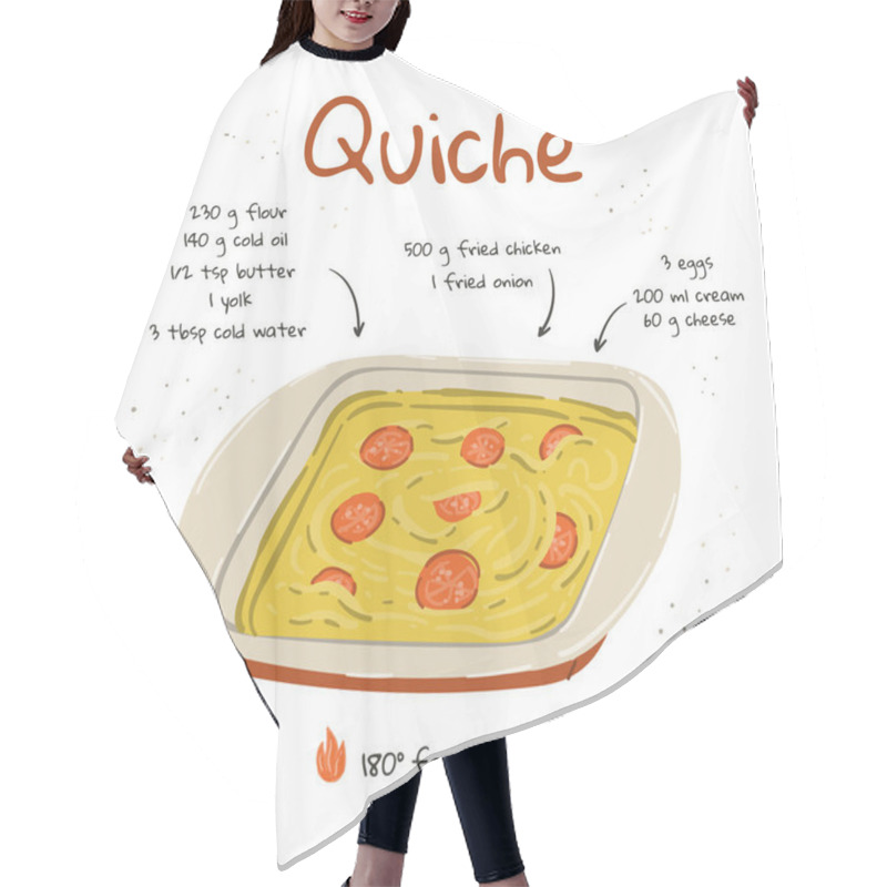 Personality  Quiche Ingredients Hand Drawn Cartoon Doodle Style Concept. Hair Cutting Cape