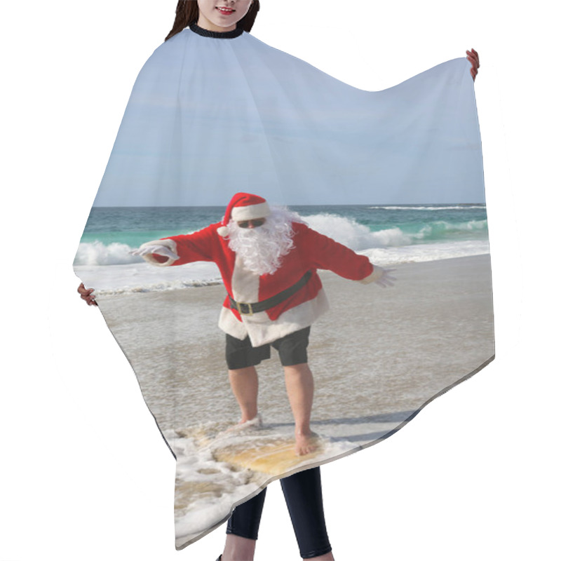 Personality  Surfing Santa Claus. Christmas. Christmas Vacation. Surfing Santa. Surf Board. Hang Ten. Santa Claus Rides The Waves While On Vacation. Santa Surfs Before Christmas Eve. Santa Claus And Surf Board. Santa Claus Surfs On His Surf Board. Surfs Up. Hair Cutting Cape