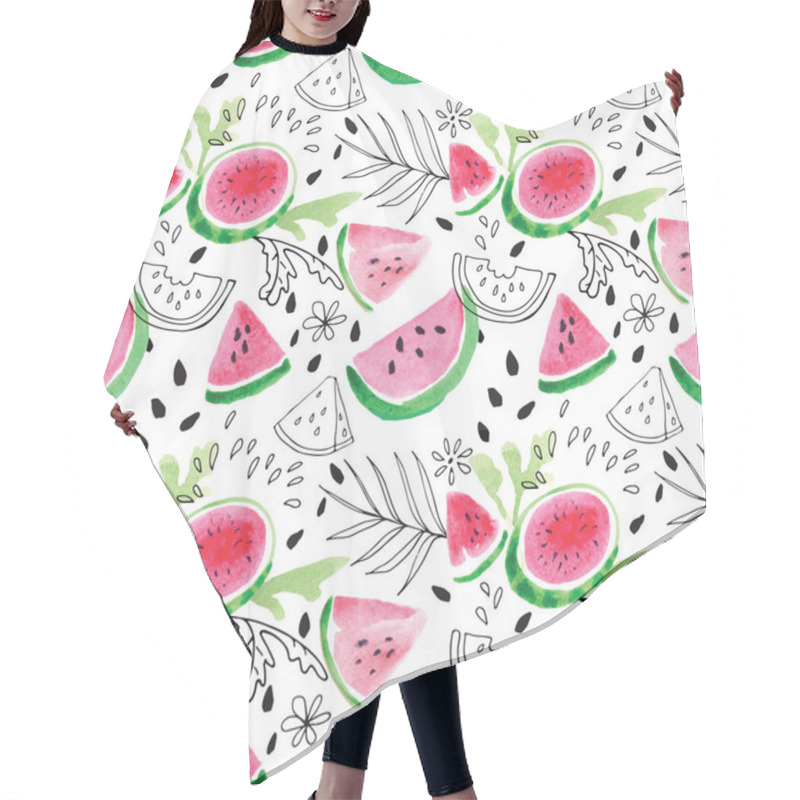 Personality  Seamless Pattern From The Juicy Lobes Of Watermelons. Hair Cutting Cape