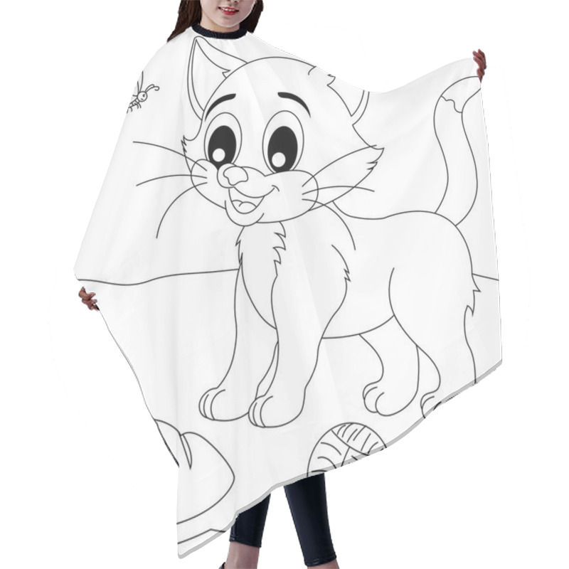 Personality  Black And White Illustration Of Little Kitty Hair Cutting Cape