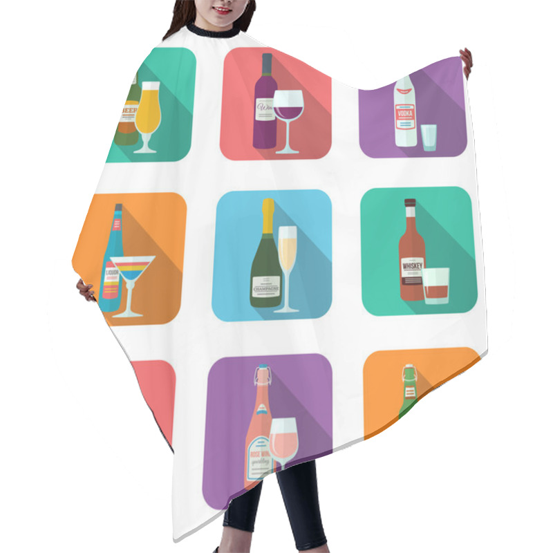 Personality  Alcohol Bottles And Glasses Icons Set Hair Cutting Cape