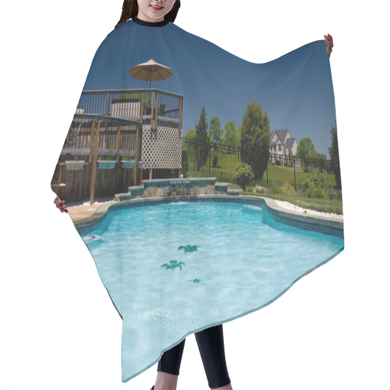 Personality  Water Level View Of Pool And Deck Hair Cutting Cape