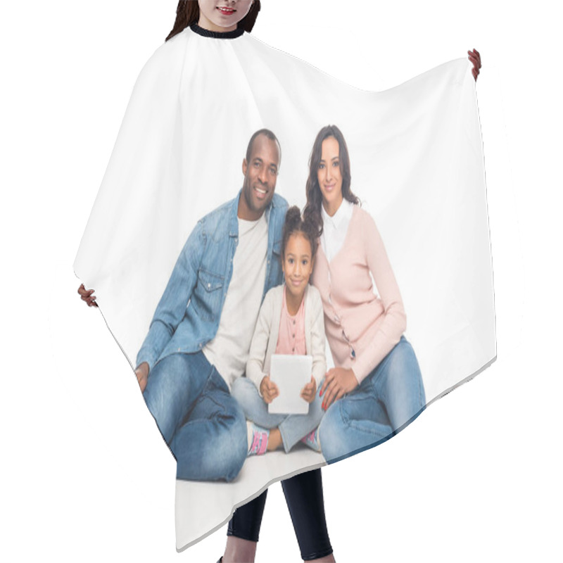 Personality  African American Family With Digital Tablet Hair Cutting Cape