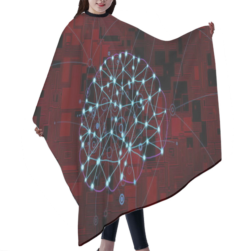 Personality  Neural Network Connections And Data Processing Image Over Red Geometric Background. Artificial Intelligence, Technology, Digital, Futuristic, Cyber, Connectivity Hair Cutting Cape