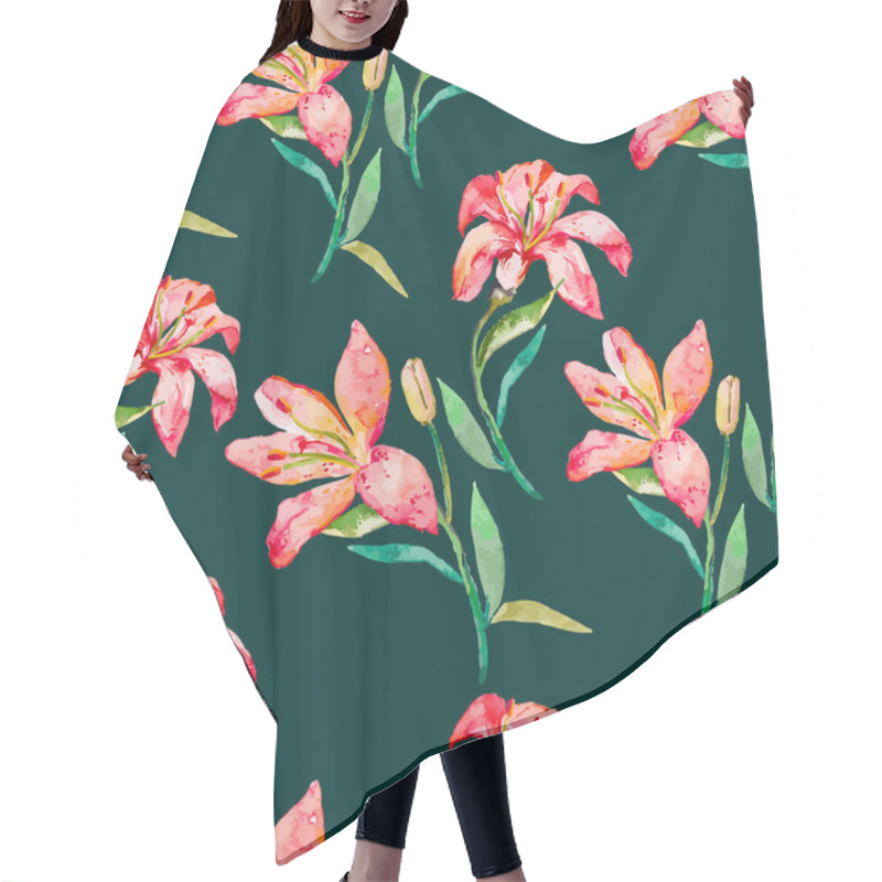 Personality  Seamless Vector Floral Pattern. Lilies Flowers Hair Cutting Cape