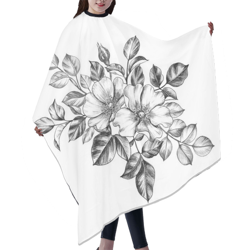 Personality  Hand Drawn Dog-Rose Flowers  Hair Cutting Cape