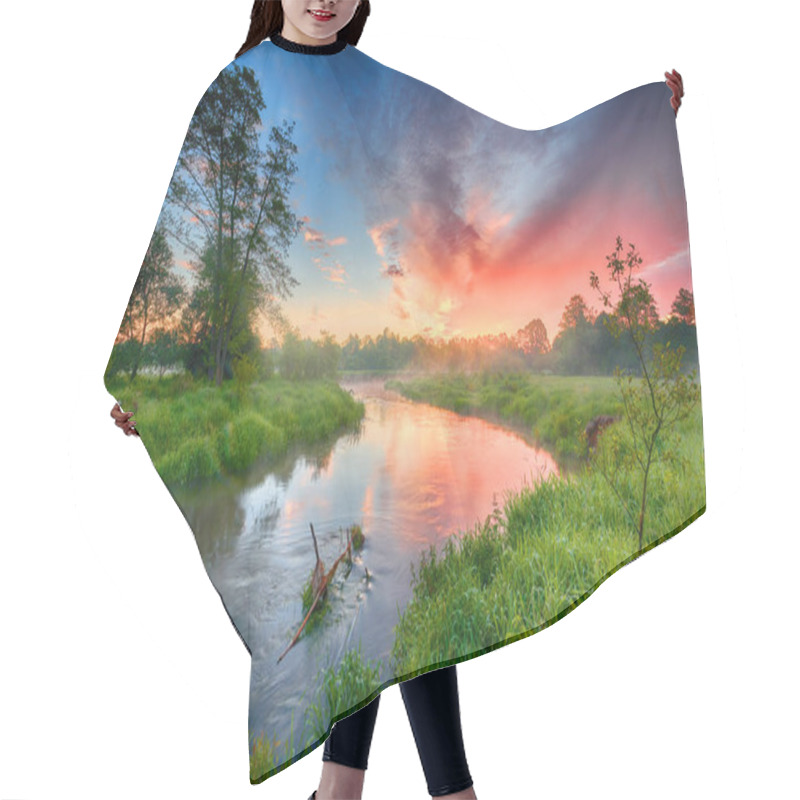 Personality  Beautiful Summer Sunrise Over River Banks Hair Cutting Cape