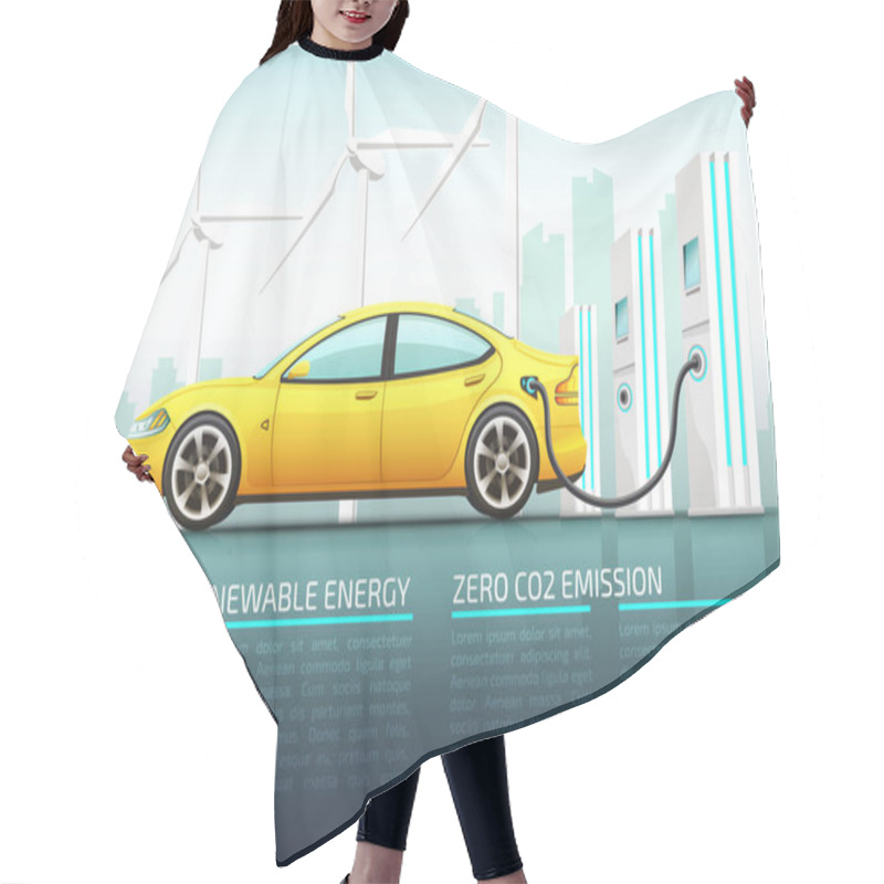 Personality  Realistic Vector Illustration Of Electric Car. Hair Cutting Cape