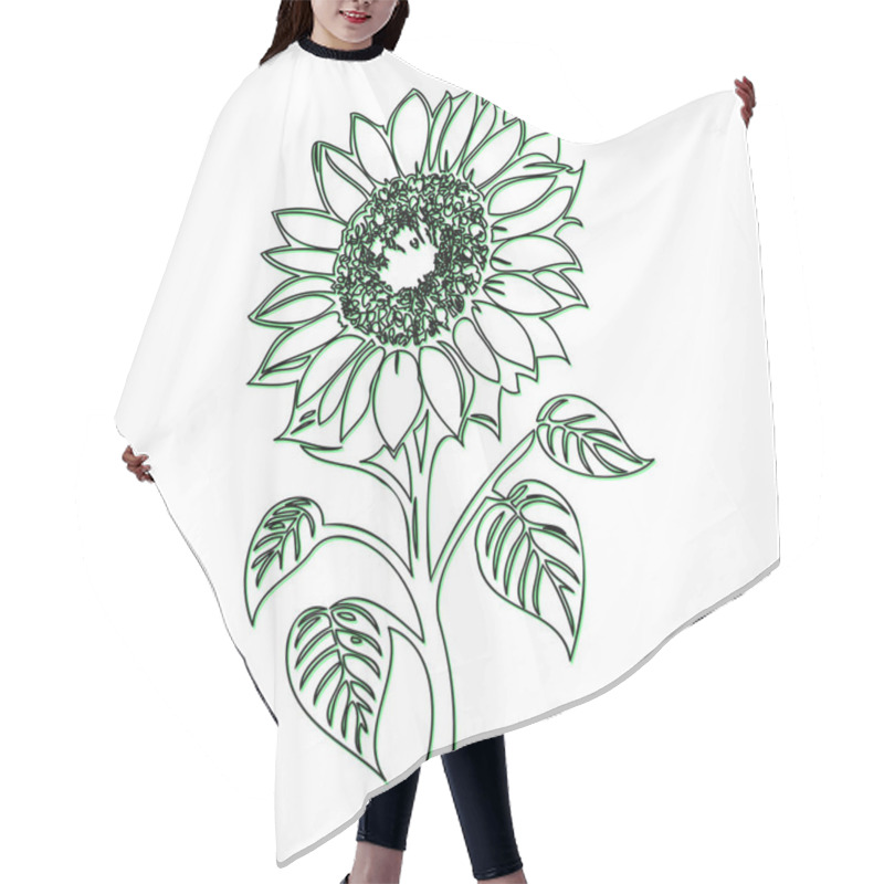 Personality  Simple Line Drawing Of A Sunflower With Green Leaves Hair Cutting Cape