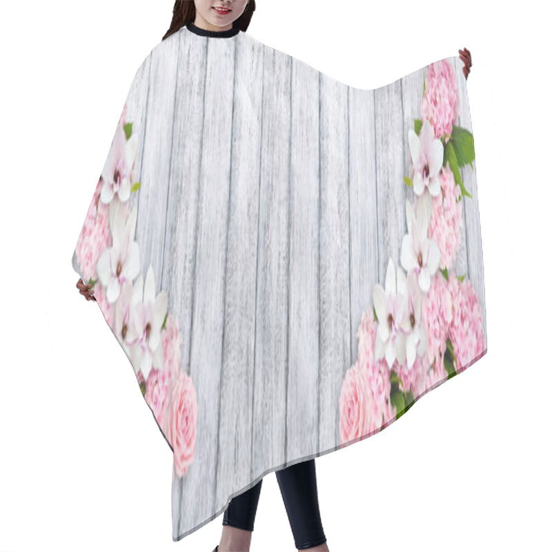 Personality  Magnolia Flowers With Roses, Hortensia And Place For Your Text Hair Cutting Cape