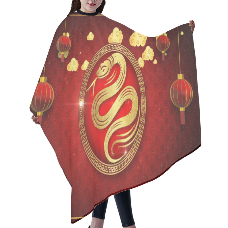 Personality  Chinese Zodiac Golden Snake 2025. Chinese New Year Celebration Background, Red Lanterns And Clouds With Particle For Chinese Decorative Classic Festive Background For A Holiday. 3d Rendering Hair Cutting Cape