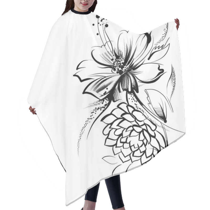 Personality  Flowers, Drawn In Ink On A White Paper Hair Cutting Cape