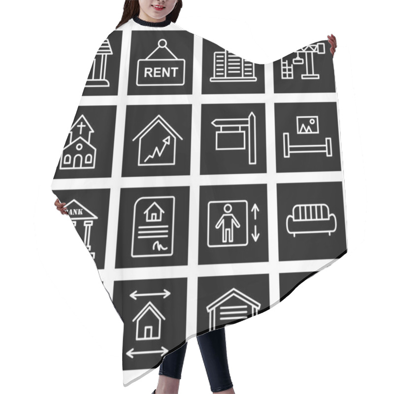 Personality  16 Set Of Real Estate Icons Isolated On White Background... Hair Cutting Cape