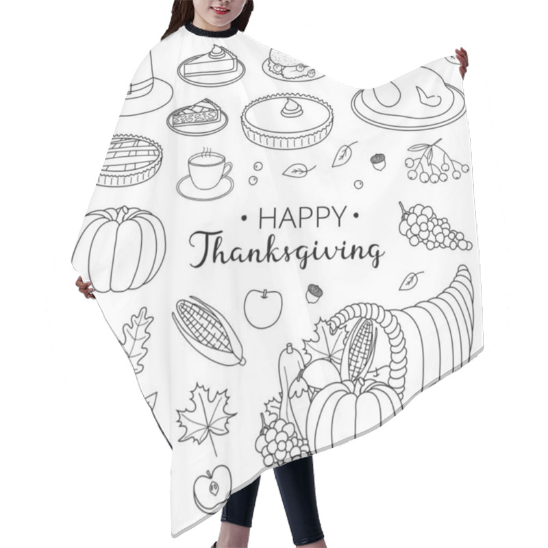 Personality  Hand Drawn Outline Items For Thanksgiving Day Celebration Isolated On White Background. Hair Cutting Cape