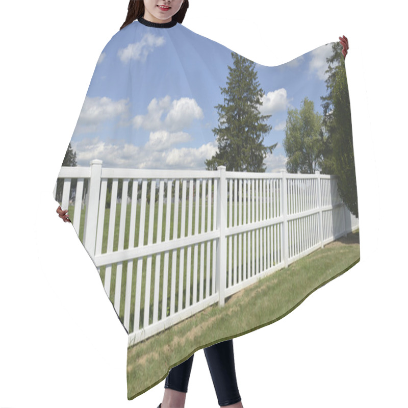 Personality  White Vinyl Fence By Green Lawn Hair Cutting Cape