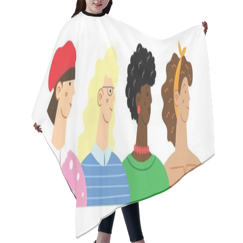 Personality  Diverse International And Interracial Group Of Standing Women. For Girls Power Concept, Feminine And Feminism Ideas. Vector Illustration In The Flat Style Hair Cutting Cape