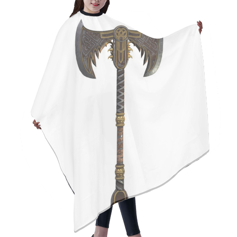 Personality  Viking Fantasy Two-handed Ax On An Isolated White Background. 3d Illustration Hair Cutting Cape